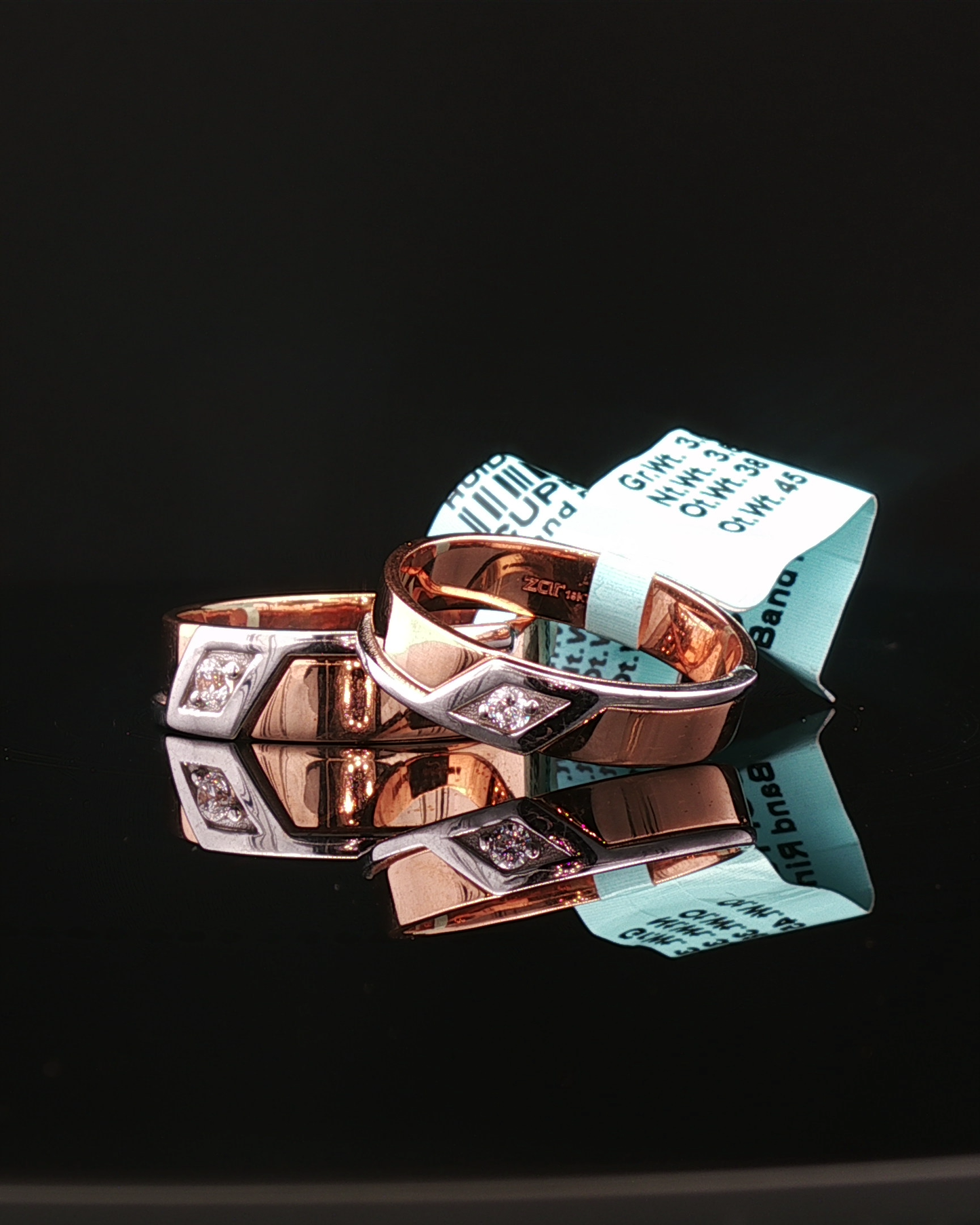Contemporary Two-Tone Rose Gold Diamond Geometric Wedding Band Set