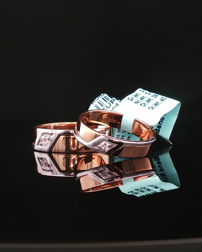 Contemporary Two-Tone Rose Gold Diamond Geometric Wedding Band Set