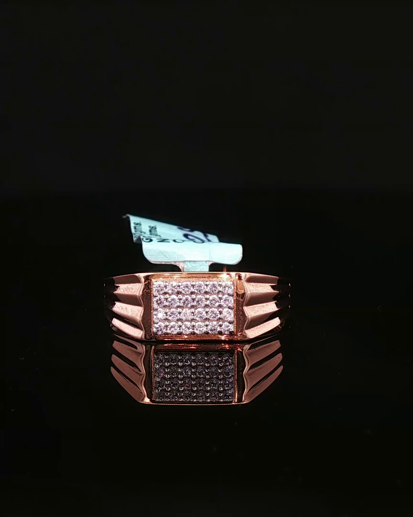 Rose Gold Pave Diamond Stepped Shoulder Signet Ring