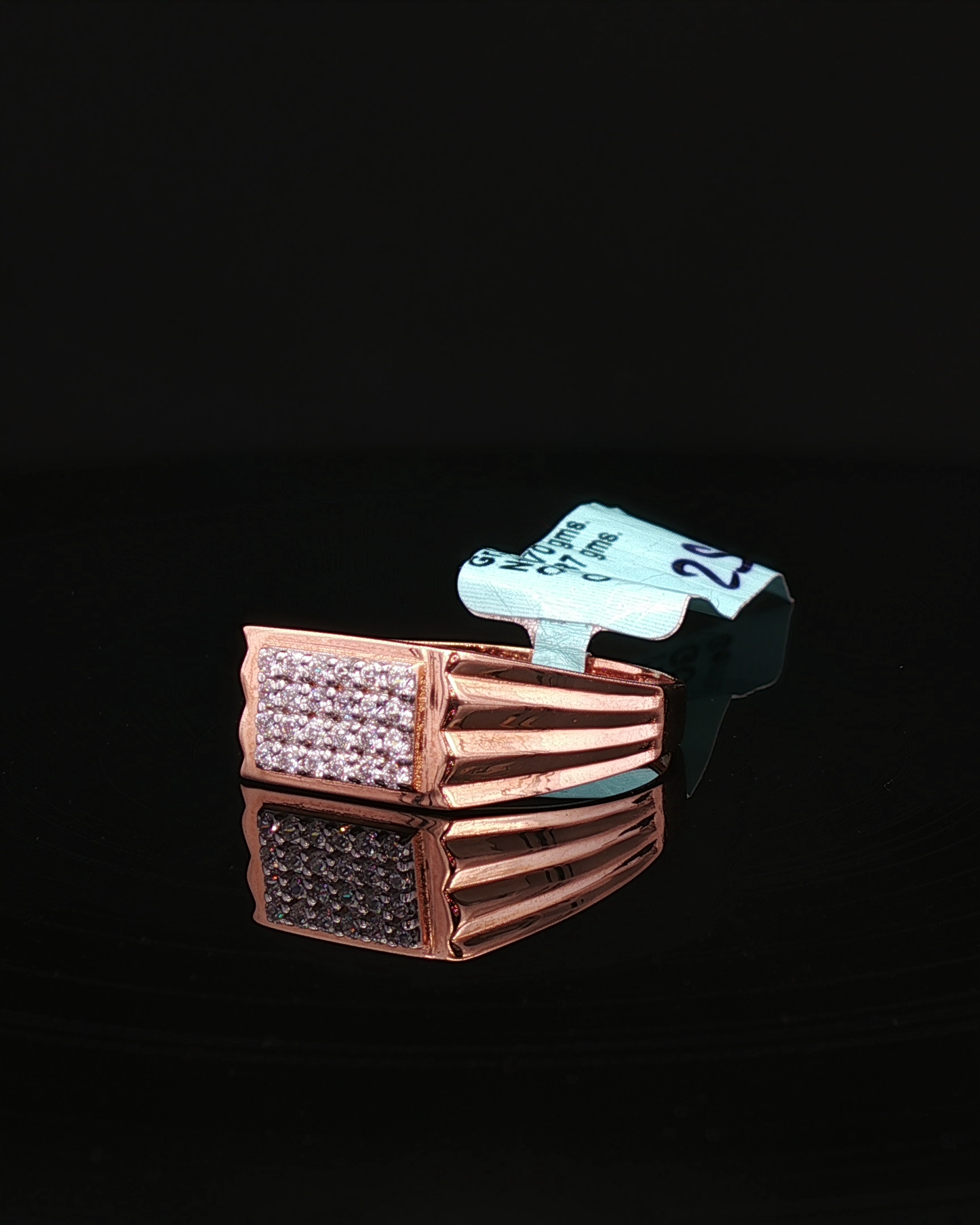 Rose Gold Pave Diamond Stepped Shoulder Signet Ring