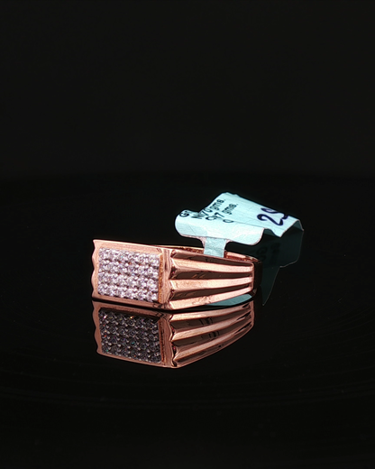Rose Gold Pave Diamond Stepped Shoulder Signet Ring