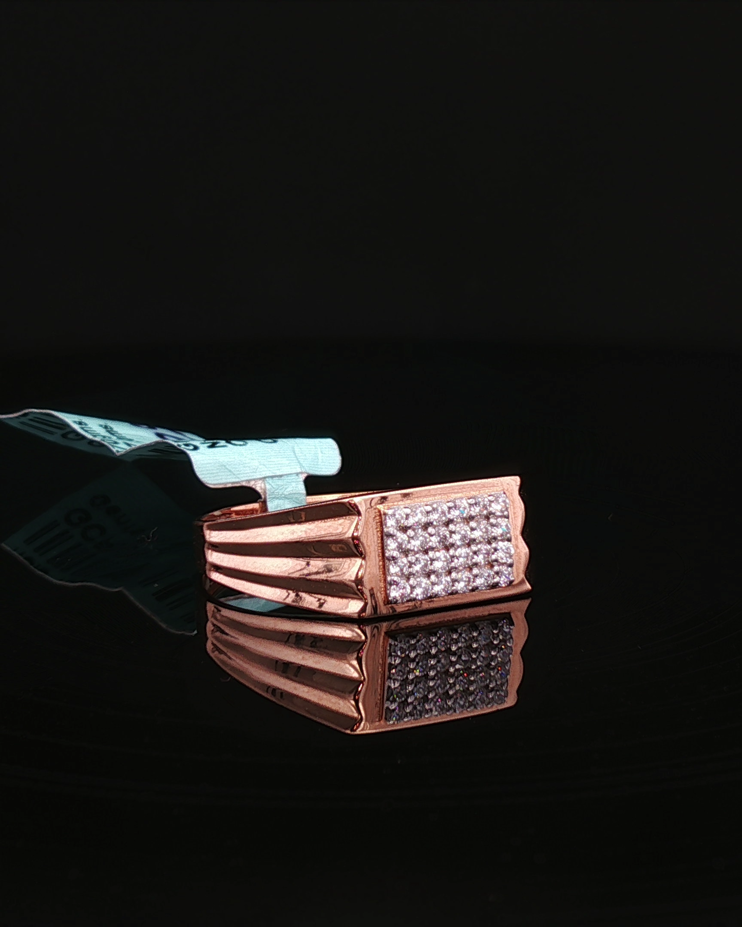 Rose Gold Pave Diamond Stepped Shoulder Signet Ring