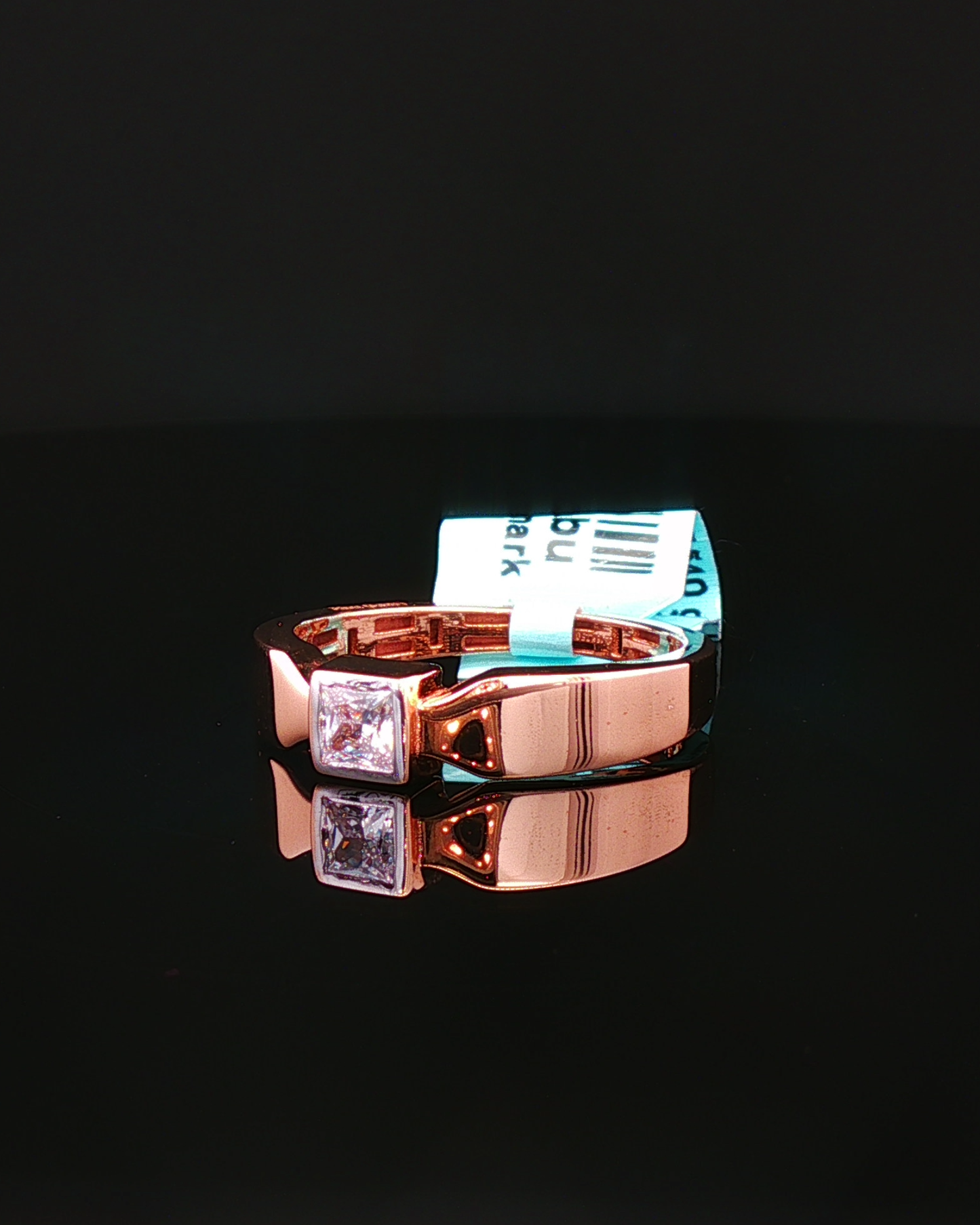 Fancy Pink Princess Cut Diamond Bezel Solitaire Ring in Rose Gold