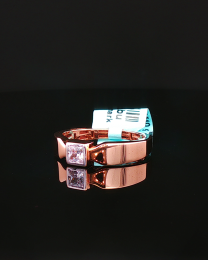 Fancy Pink Princess Cut Diamond Bezel Solitaire Ring in Rose Gold