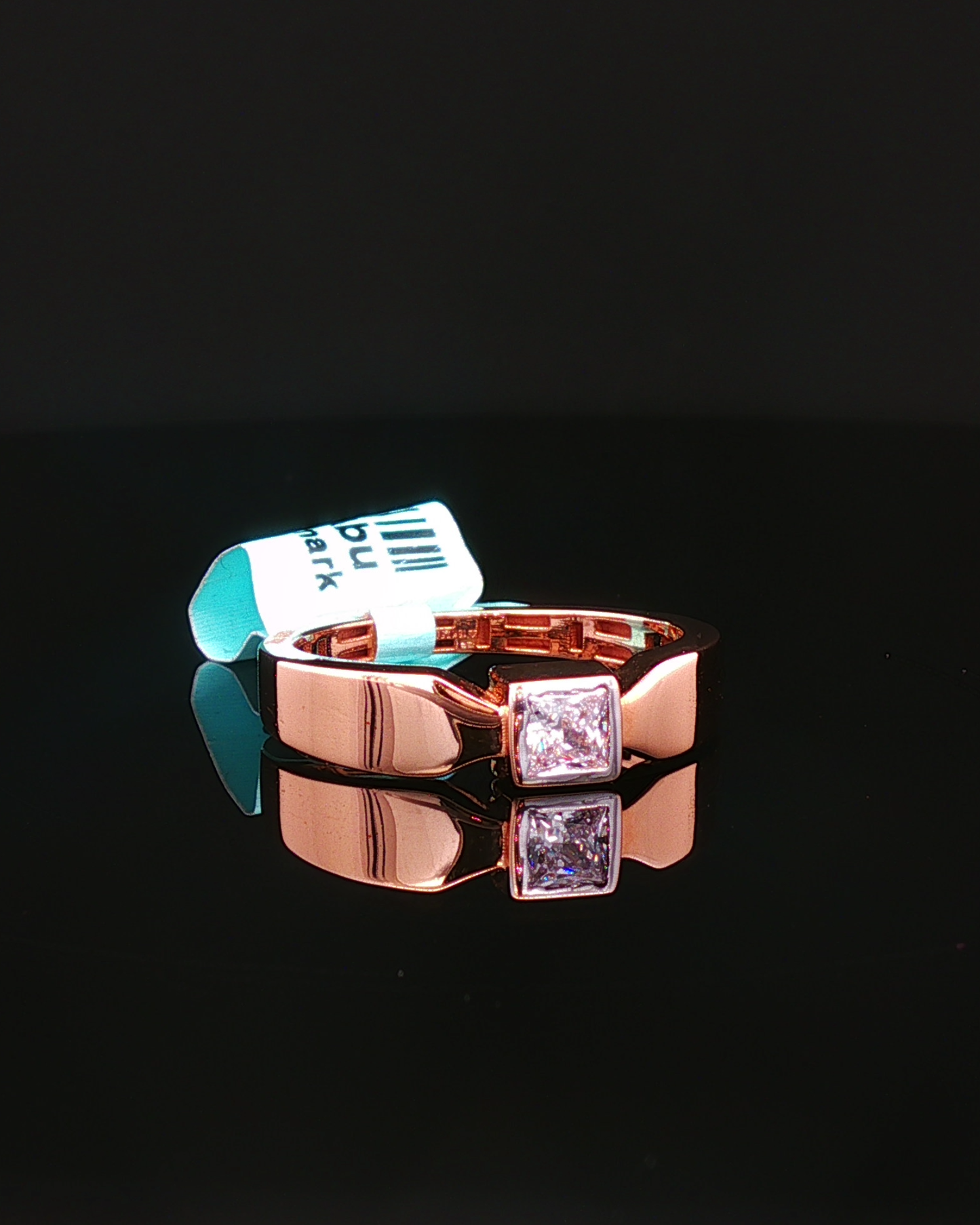 Fancy Pink Princess Cut Diamond Bezel Solitaire Ring in Rose Gold