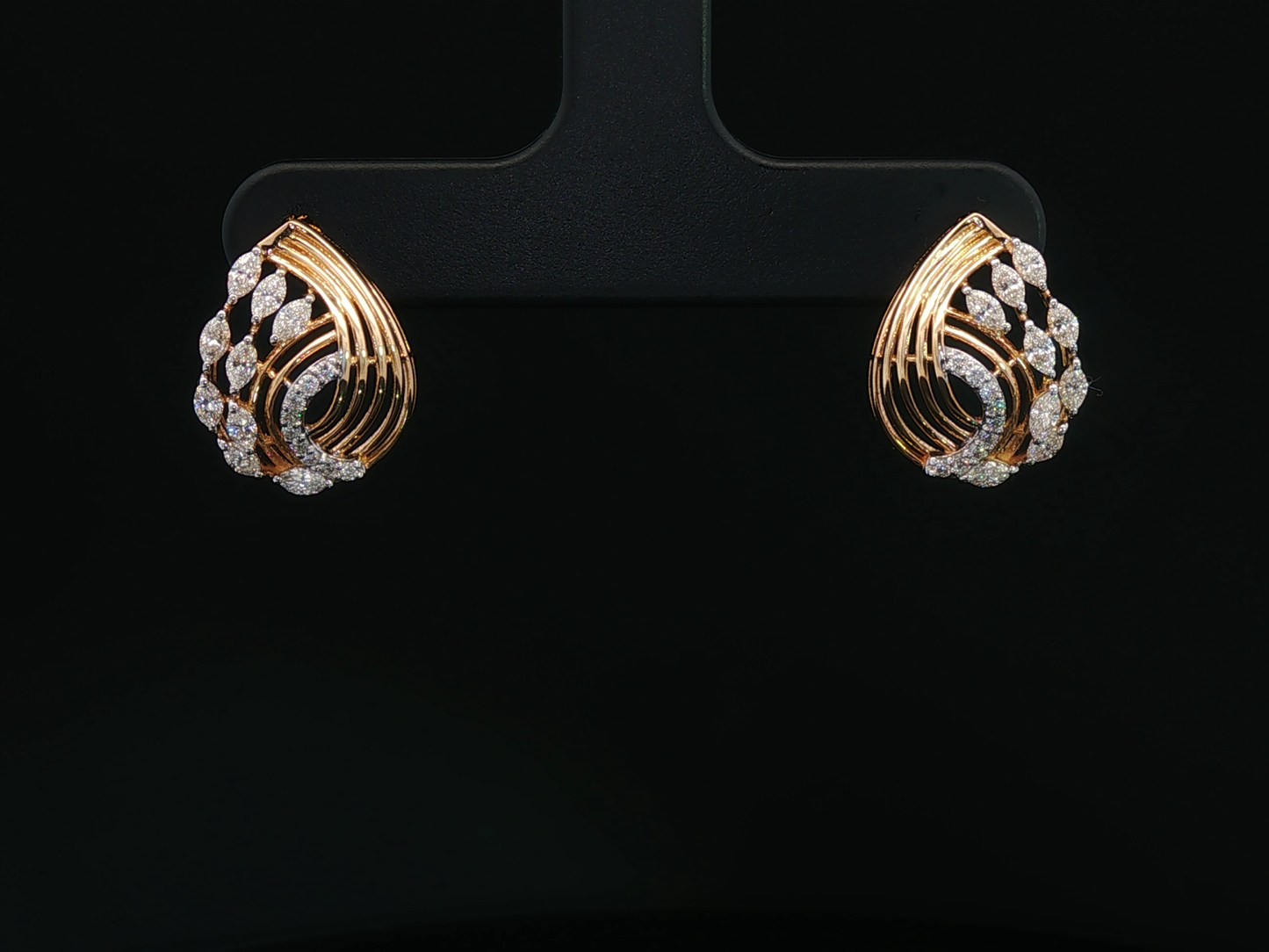 Marquise Diamond Bypass Cluster Earrings in Rose Gold