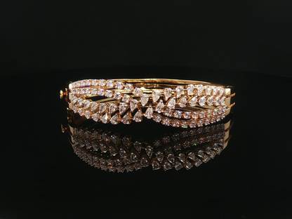 Multi-Strand Pear and Round Brilliant Diamond Bangle in 18k Yellow Gold