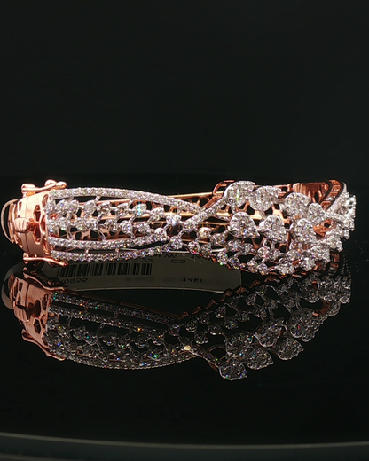 Floral Foliate Diamond Bypass Bangle in Rose Gold