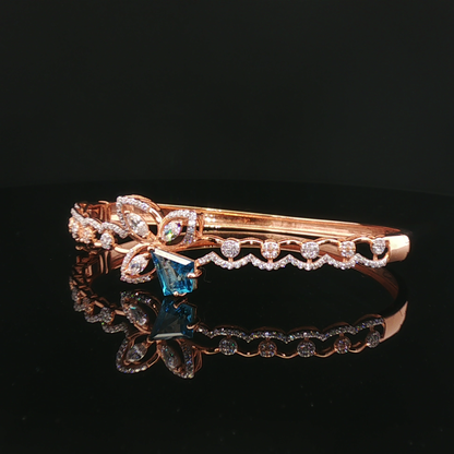 Floral Rose Gold Bangle with Kite-Cut Blue Topaz and Marquise Diamonds