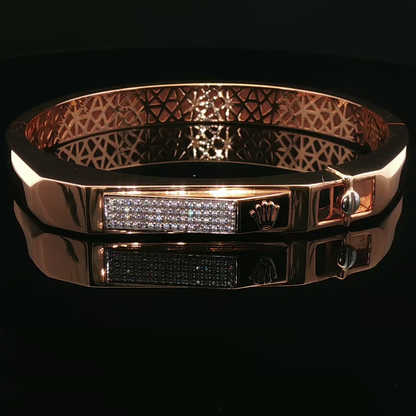Rose Gold Diamond Pavé Geometric Hinged Bangle