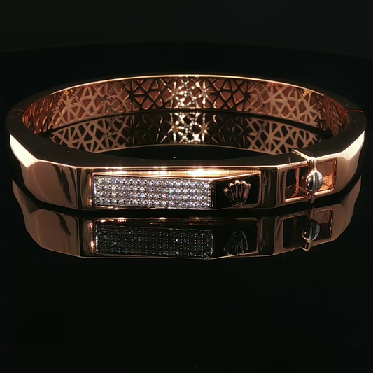 Rose Gold Diamond Pavé Geometric Hinged Bangle