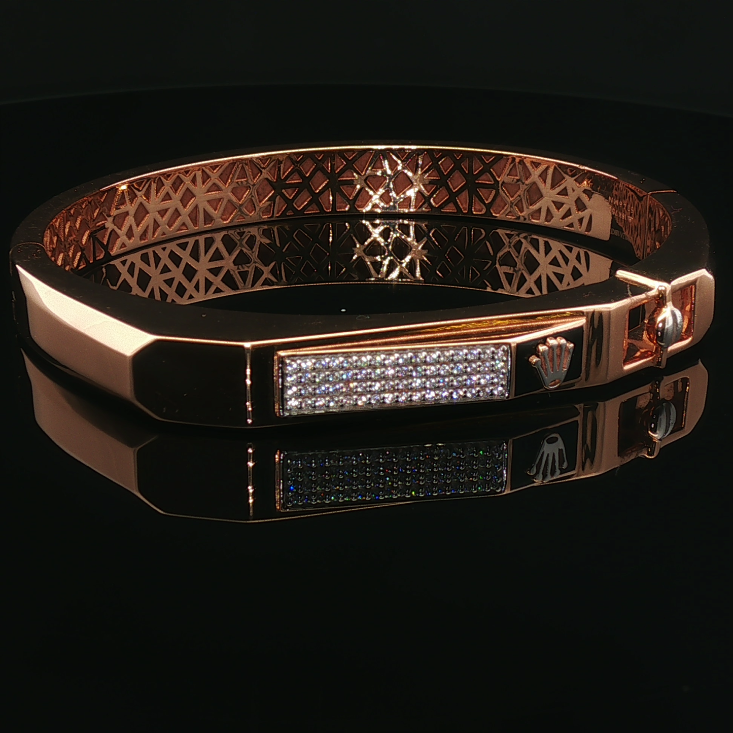 Rose Gold Diamond Pavé Geometric Hinged Bangle