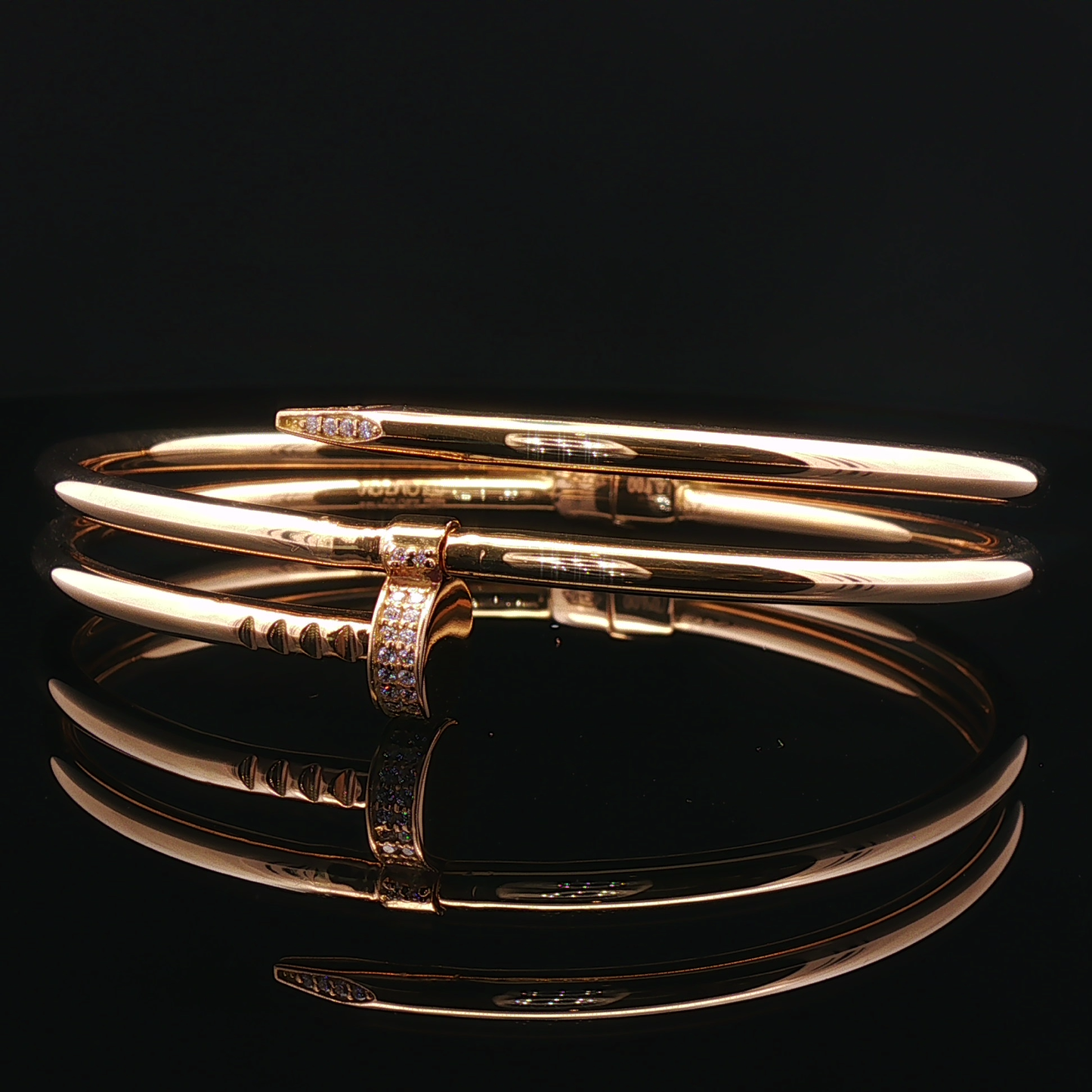 Diamond-Accented Rose Gold Nail Bypass Bangle