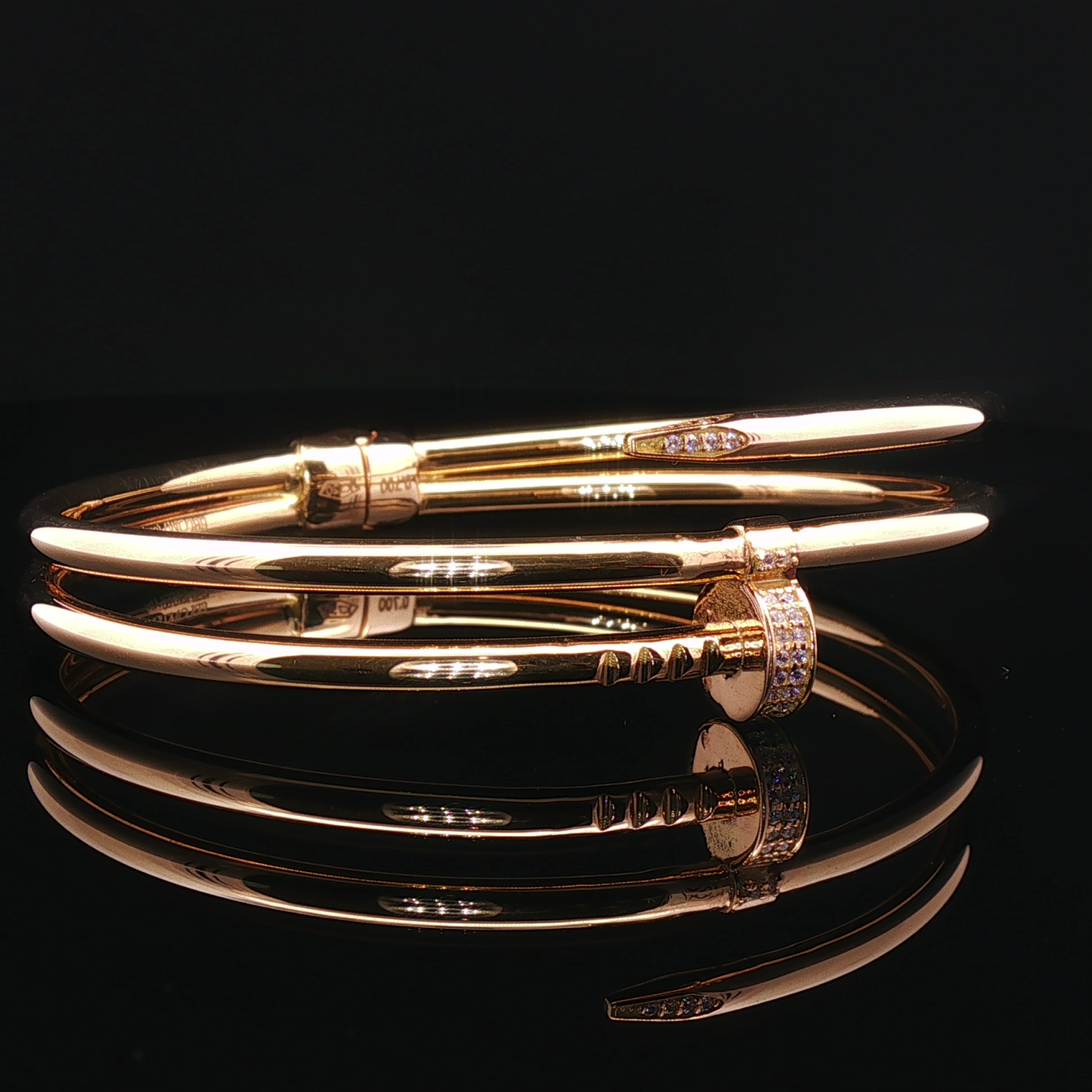 Diamond-Accented Rose Gold Nail Bypass Bangle