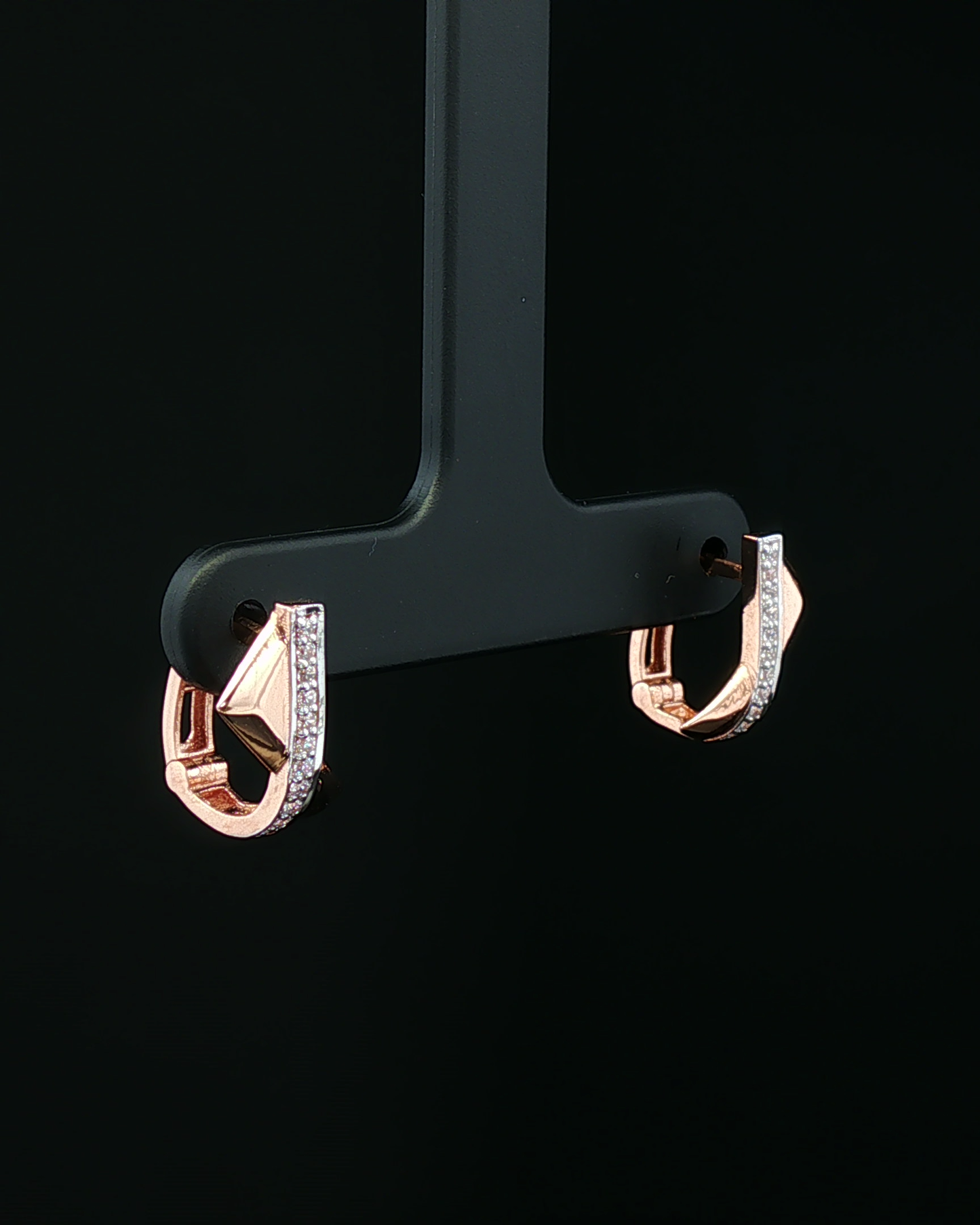 Geometric Chevron Rose Gold Diamond Stud Earrings