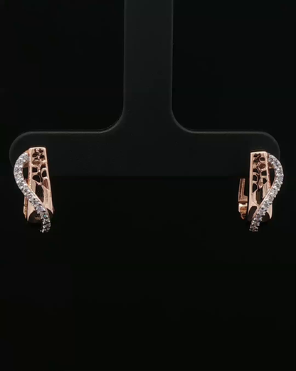 Rose Gold Cutout Lattice Hoop Earrings with Brilliant Pave Diamonds