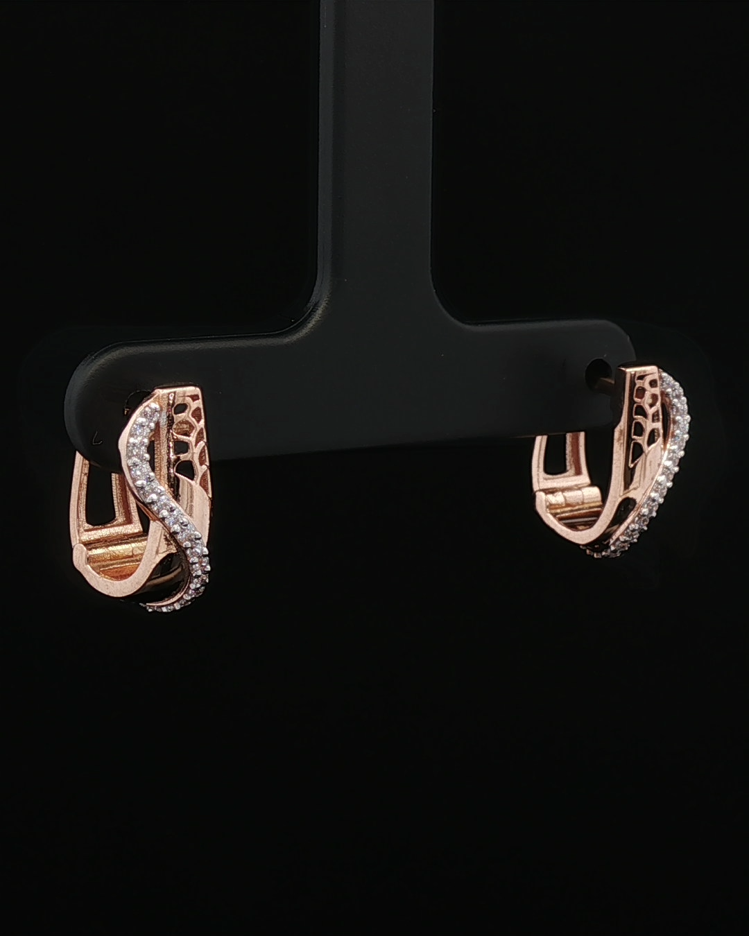 Rose Gold Cutout Lattice Hoop Earrings with Brilliant Pave Diamonds
