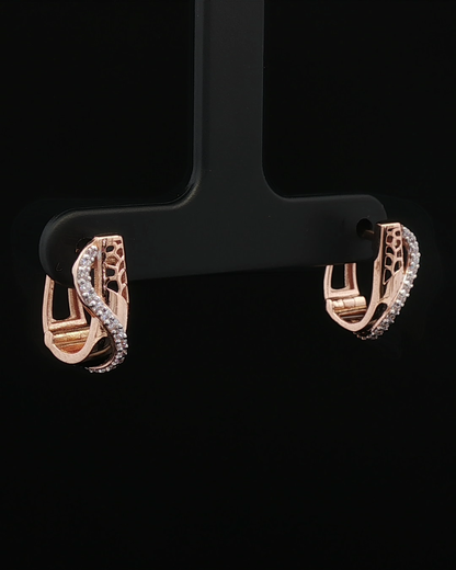Rose Gold Cutout Lattice Hoop Earrings with Brilliant Pave Diamonds