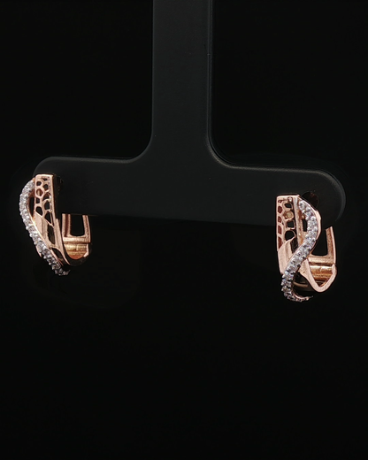 Rose Gold Cutout Lattice Hoop Earrings with Brilliant Pave Diamonds