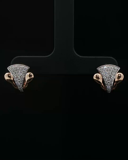 Rose Gold Pavé Diamond Geometric Shield Stud Earrings