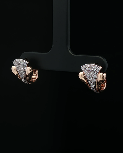 Rose Gold Pavé Diamond Geometric Shield Stud Earrings