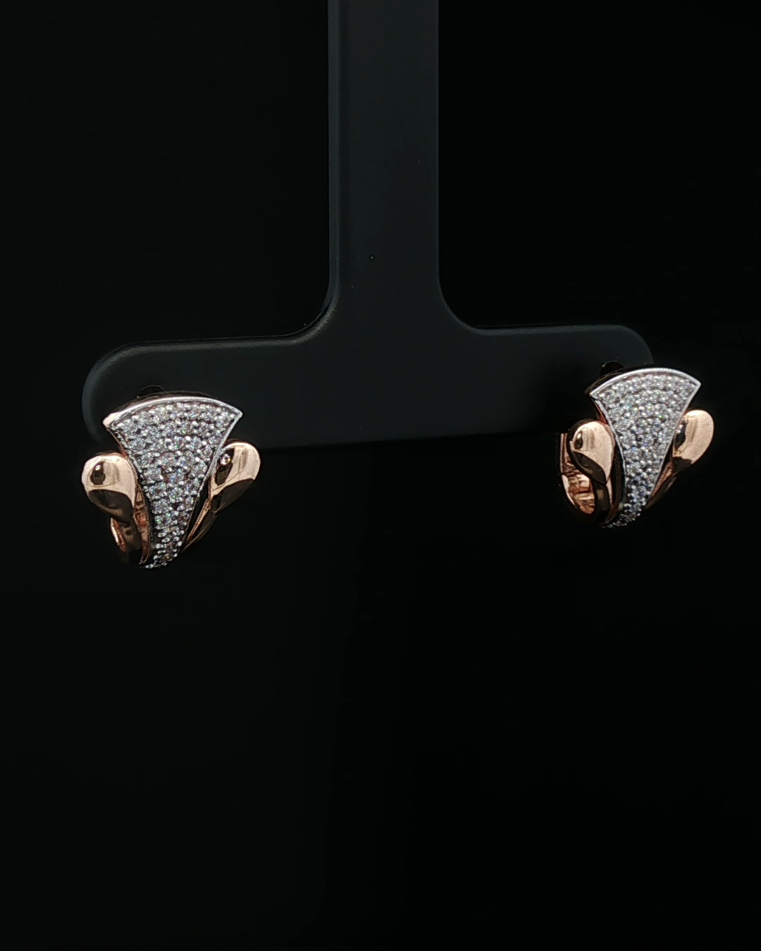 Rose Gold Pavé Diamond Geometric Shield Stud Earrings