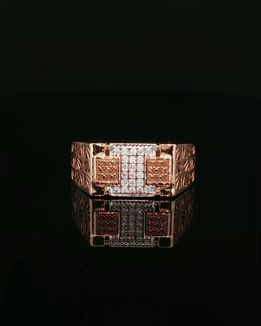 Geometric Tri-Panel Diamond Signet Ring in Rose Gold