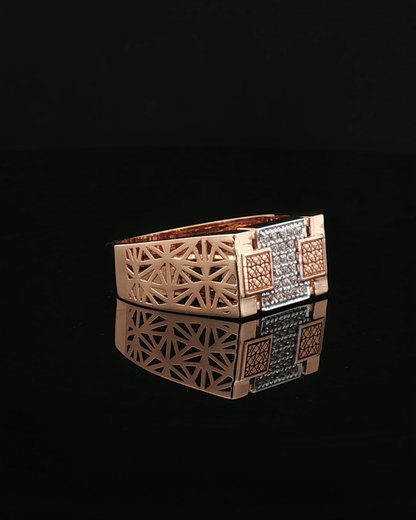 Geometric Tri-Panel Diamond Signet Ring in Rose Gold