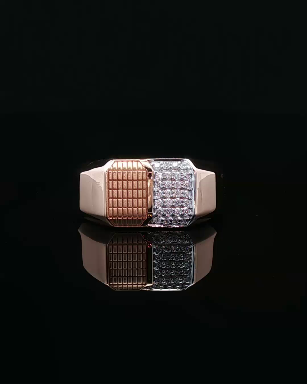 Rose Gold Split-Face Geometric Diamond Signet Ring