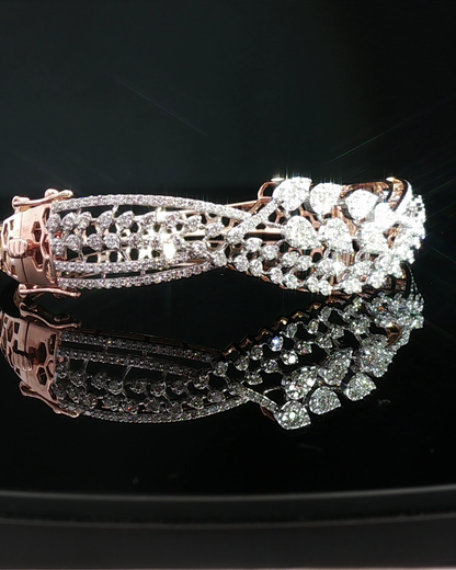 Pear and Round Brilliant Diamond Floral Cluster Rose Gold Bangle