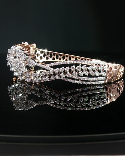 Pear and Round Brilliant Diamond Floral Cluster Rose Gold Bangle