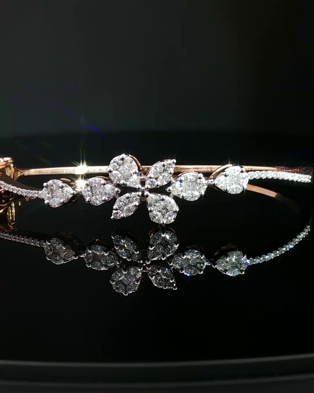 Floral Motif Pear-Shaped Diamond Rose Gold Bangle