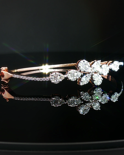 Floral Motif Pear-Shaped Diamond Rose Gold Bangle