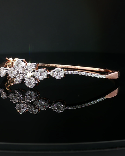 Floral Motif Pear-Shaped Diamond Rose Gold Bangle