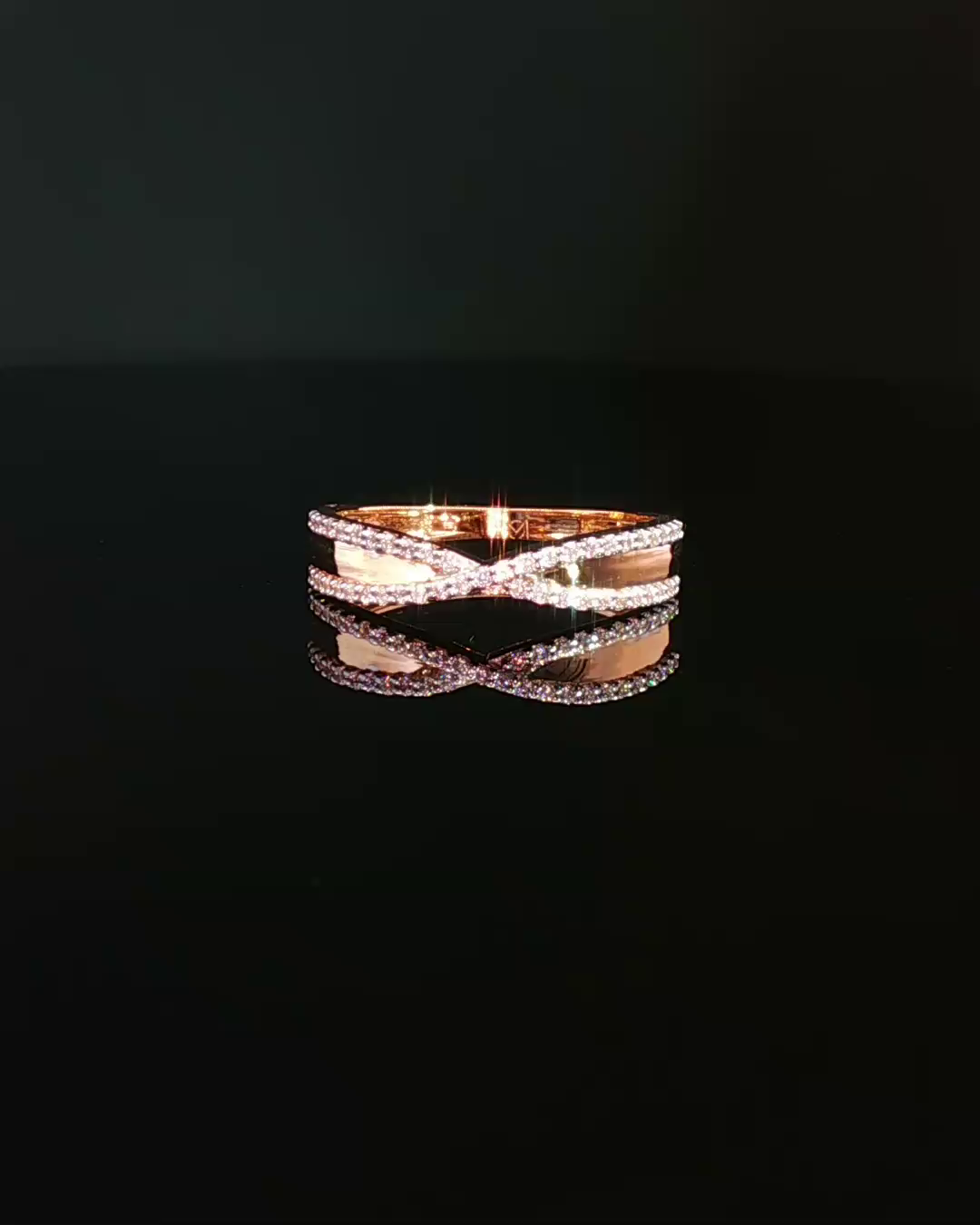 American Diamond Criss-Cross Intertwining Band in Rose Gold