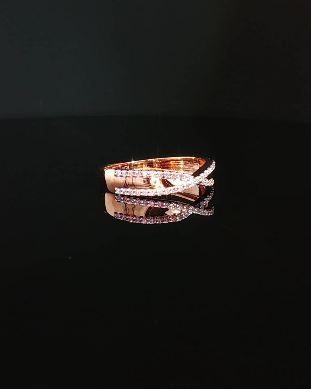American Diamond Criss-Cross Intertwining Band in Rose Gold