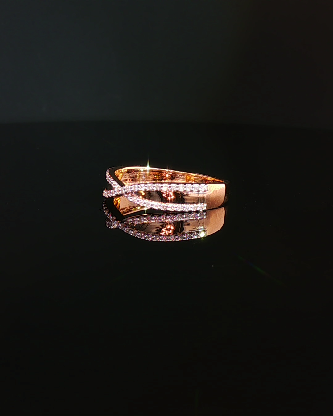 American Diamond Criss-Cross Intertwining Band in Rose Gold