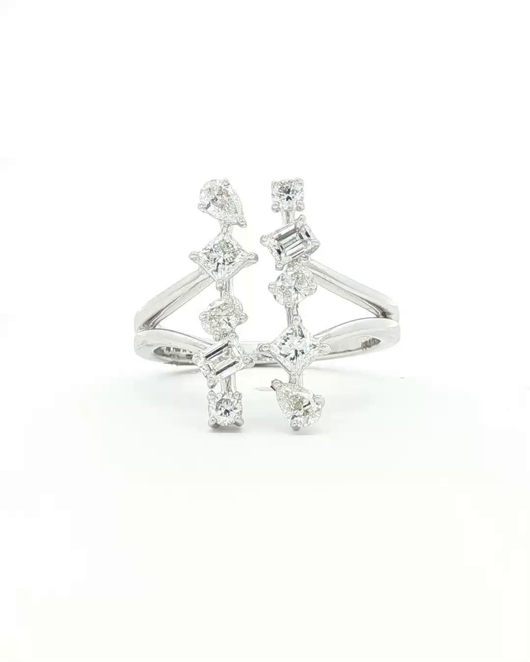 Multi-Shape Diamond Vertical Bar Ring in White Gold