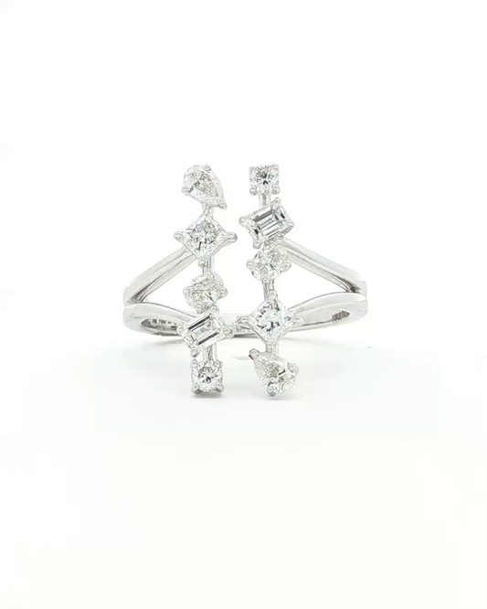 Multi-Shape Diamond Vertical Bar Ring in White Gold