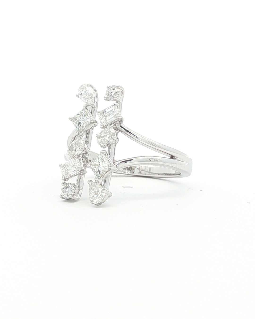 Multi-Shape Diamond Vertical Bar Ring in White Gold