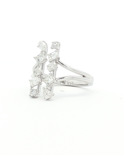 Multi-Shape Diamond Vertical Bar Ring in White Gold