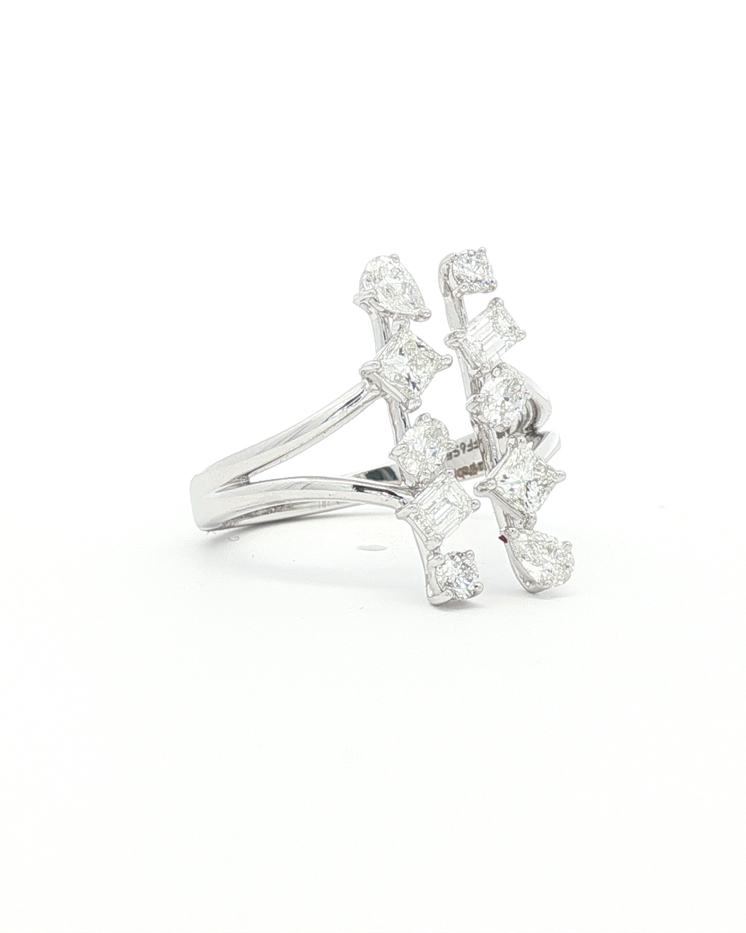 Multi-Shape Diamond Vertical Bar Ring in White Gold