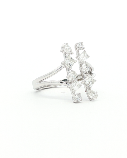 Multi-Shape Diamond Vertical Bar Ring in White Gold