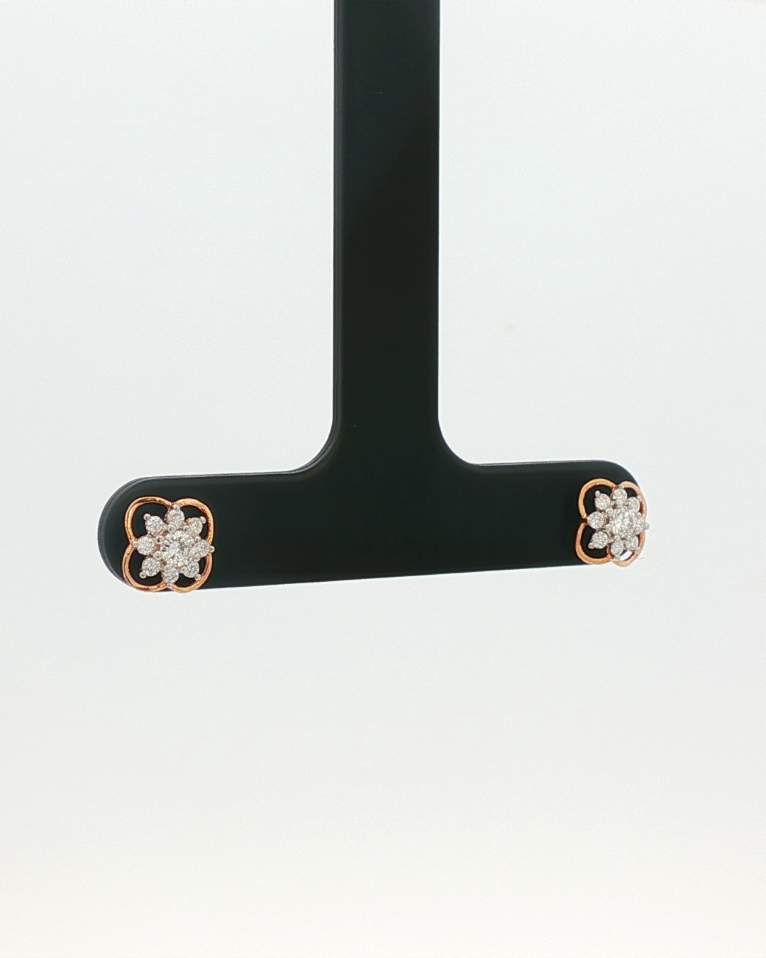 Diamond Floral Cluster Stud Earrings in Rose Gold