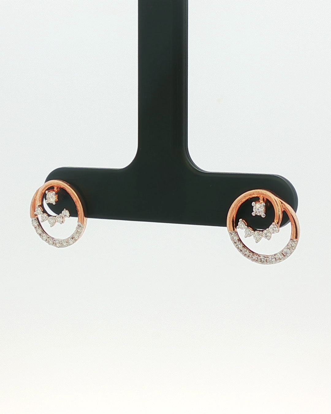 Rose Gold Open Circle Diamond Stud Earrings