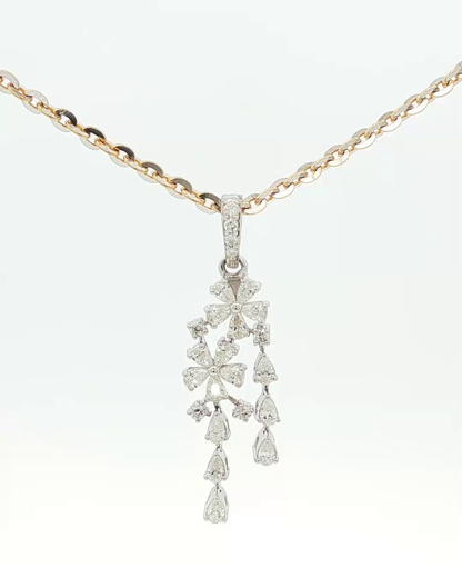 White Gold Floral Diamond Drop Pendant Necklace