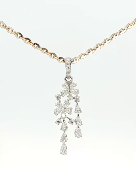 White Gold Floral Diamond Drop Pendant Necklace