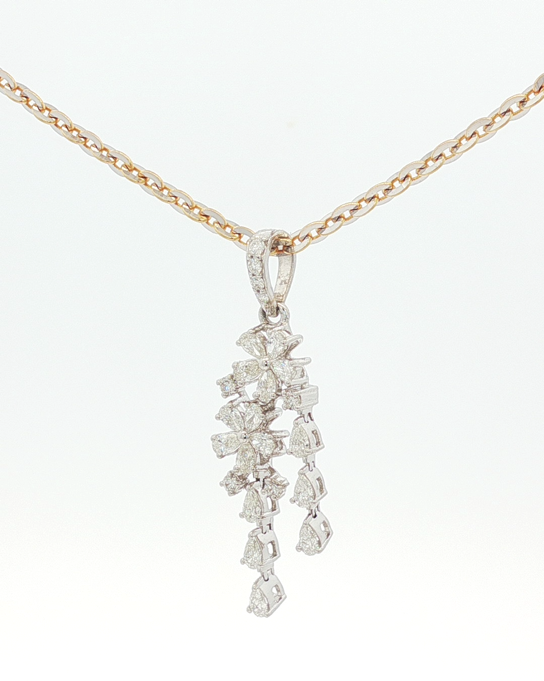 White Gold Floral Diamond Drop Pendant Necklace