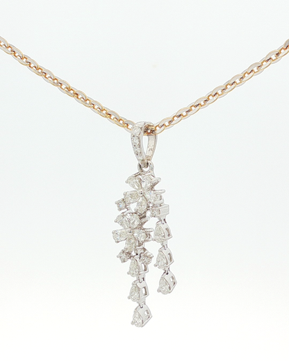 White Gold Floral Diamond Drop Pendant Necklace
