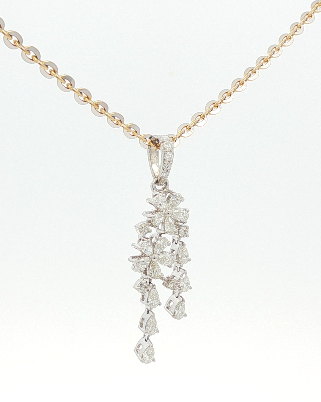 White Gold Floral Diamond Drop Pendant Necklace